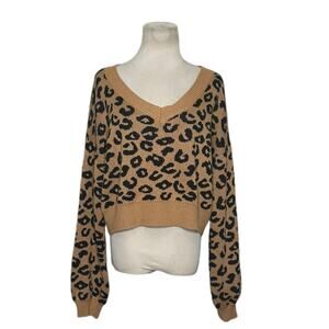 Fashion Nova brown black animal print v neck sweater size large